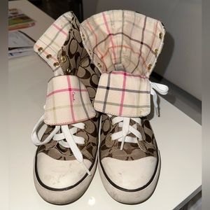 Coach Tan/Beige/Plaid Signature Bonney High Top Sneakers size 6.5.